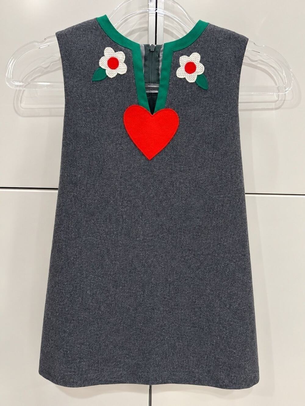 Vintage Florence Eiseman Girls 4 Gray Wool Dress Heart Flower Applique 1980s